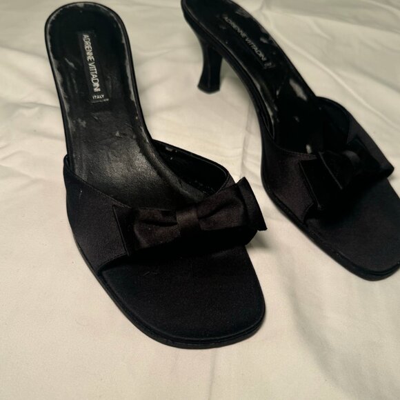Sleek black satin kitten heels by Adrienne Vittadini, made in Italy. Features a - Picture 2 of 6